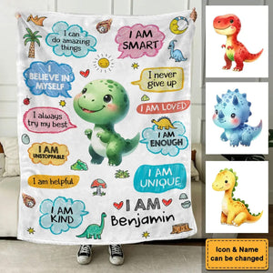 Personalized Grandson Cartoon Dinosaur Blanket