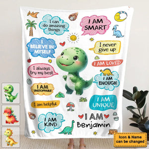 Personalized Grandson Cartoon Dinosaur Blanket