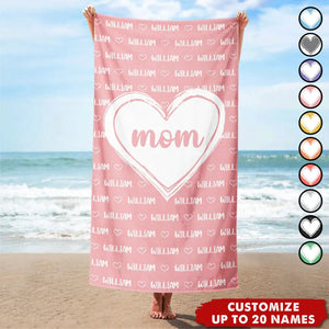 Grandkids, Kids Names For Grandma, Mom - Personalized Beach Towel