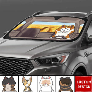 Cat's Trip - Cat Personalized Custom Auto Windshield Sunshade, Car Window Protector - Gift For Pet Owners