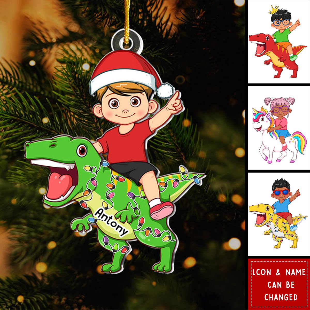 Personalized Christmas Gift For Grandson Kid And Dinosaur Ornament  - 2024 New Release