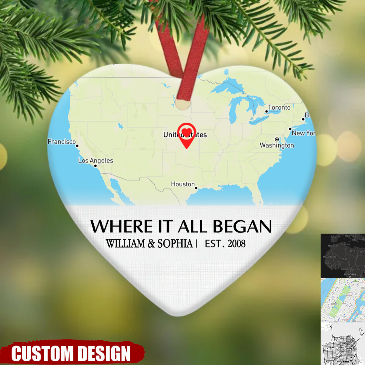 Where it all began -  Couple Location Map Personalized Circle Ceramic Ornament - 2024 New Release