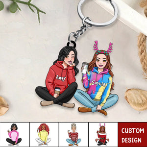 Friends Sitting Together - Personalized Acrylic Keychain -Gift For Friends