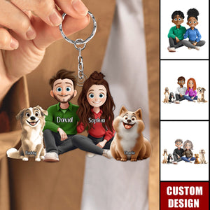 New Version Couple And Dog Cartoon Style Personalized Couple Keychain