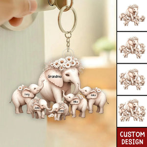 Mom/Nana Elephant With Little Kids Personalized Acrylic Keychain - Mother's Day Gift