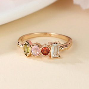 Multi Raw Stone Ring - Personalized Natural Rough Birthstone Ring - Gift For Mom,Grandma