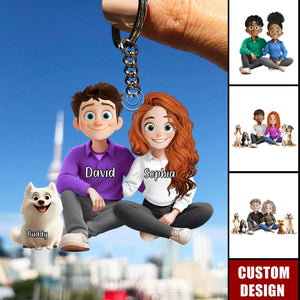 New Version Couple And Dog Cartoon Style Personalized Couple Keychain