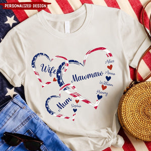 4th Of July Wife Mom Grandma With Heart Kids Personalized Shirt