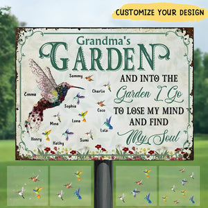 Personalized Grandma's Garden Metal Sign - Upto 10 Kids - And Into The Garden I Go To Lose My Mind And Find My Soul