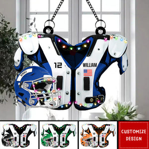 Personalized American Football Shoulder Pads And Helmet Window Hanging Suncatcher Ornament - Gift For American Football