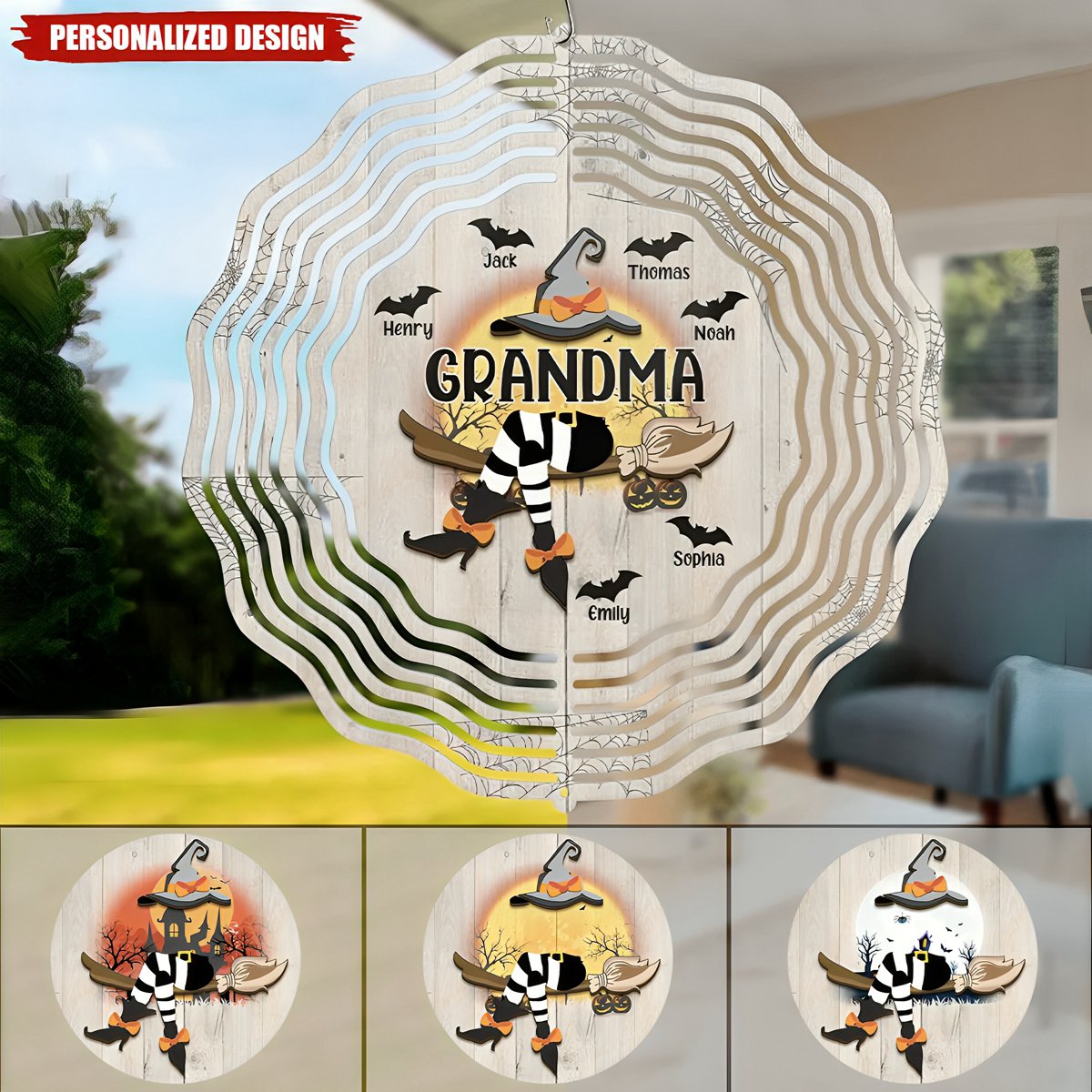 A Candy A Day Keeps The Monsters Away-Family Personalized Custom Wind Spinner-Halloween Gift For Mom,Grandma