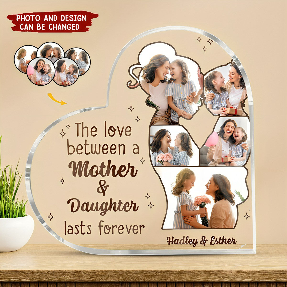 Custom Photo The Love Between A Mother & Daughter, Son - Gift For Mom, Mama - Personalized Heart Shaped Acrylic Plaque