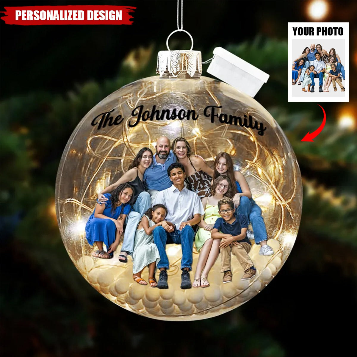 2024 New Release We Are Family-Personalized Photo Fairy Light Ball Ornament