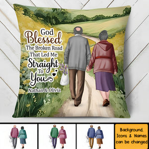 Old Couple Anniversary God Blessed The Broken Road Pillow