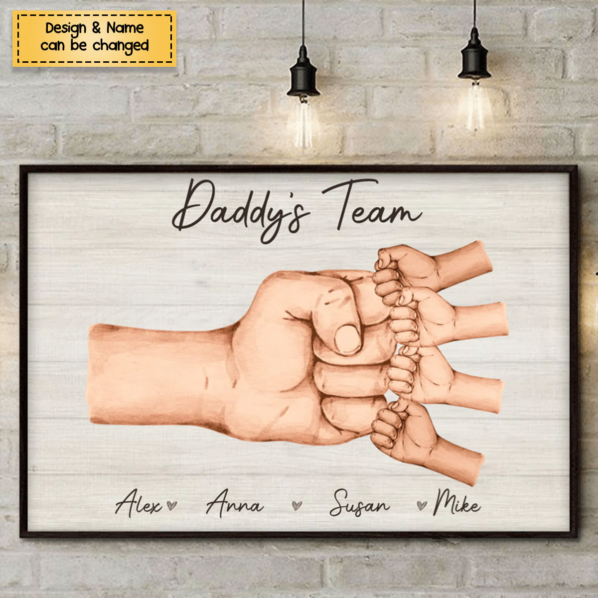 Daddy & Kids, Together We're A Team - Family Personalized Custom Horizontal Poster - Father's Day, Birthday Gift For Dad