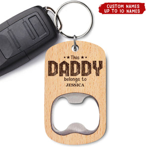 This Grandpa Belongs To Wooden Titles - Personalized Bottle Opener Keychain