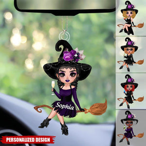 Witch Riding Broom Mystical Girl-Personalized Car Ornament-Best Personalized Halloween Gift