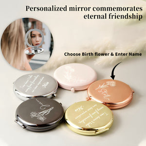 Personalized Compact Mirror,Gifts for Bridesmaid Proposal & Best Friend's Birthday,Custom Gift for Women,Birth Flower Pocket Mirror for Her