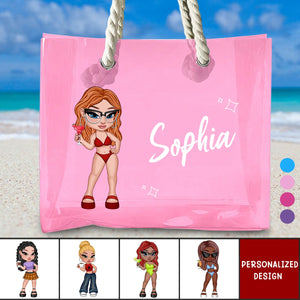 Summer Vibe Y2K Girl Beach Party-Personalized Clear Beach Tote Bag-Gift For Besties