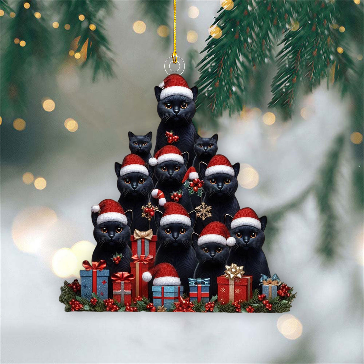 Black Cat Christmas Ornament - Gift For Cat Lovers - 2024 New Release