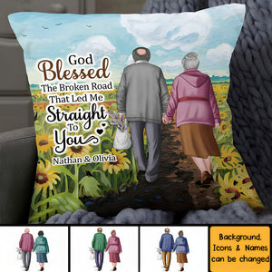 Old Couple Anniversary God Blessed The Broken Road Pillow