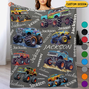 Personalized Name Monster Trucks Blanket for Kids