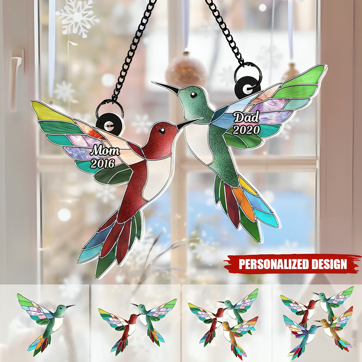 Stained Hummingbirds Memorial-Personalized Suncatcher