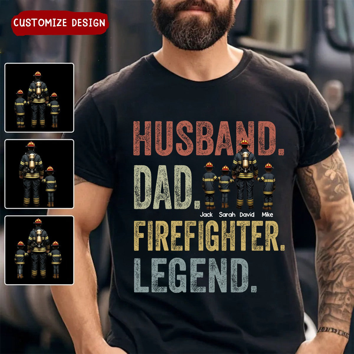 Personalized Husband Dad Fierefighter Legend Firefighter & Chirldren T-shirt