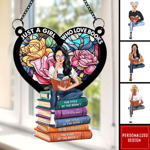 Girl Reading Book-Personalized Suncatcher Ornament-Gifts For Book Lover Girl