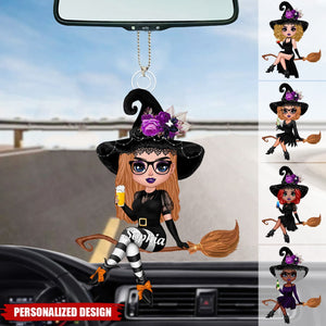 Witch Riding Broom Mystical Girl-Personalized Car Ornament-Best Personalized Halloween Gift