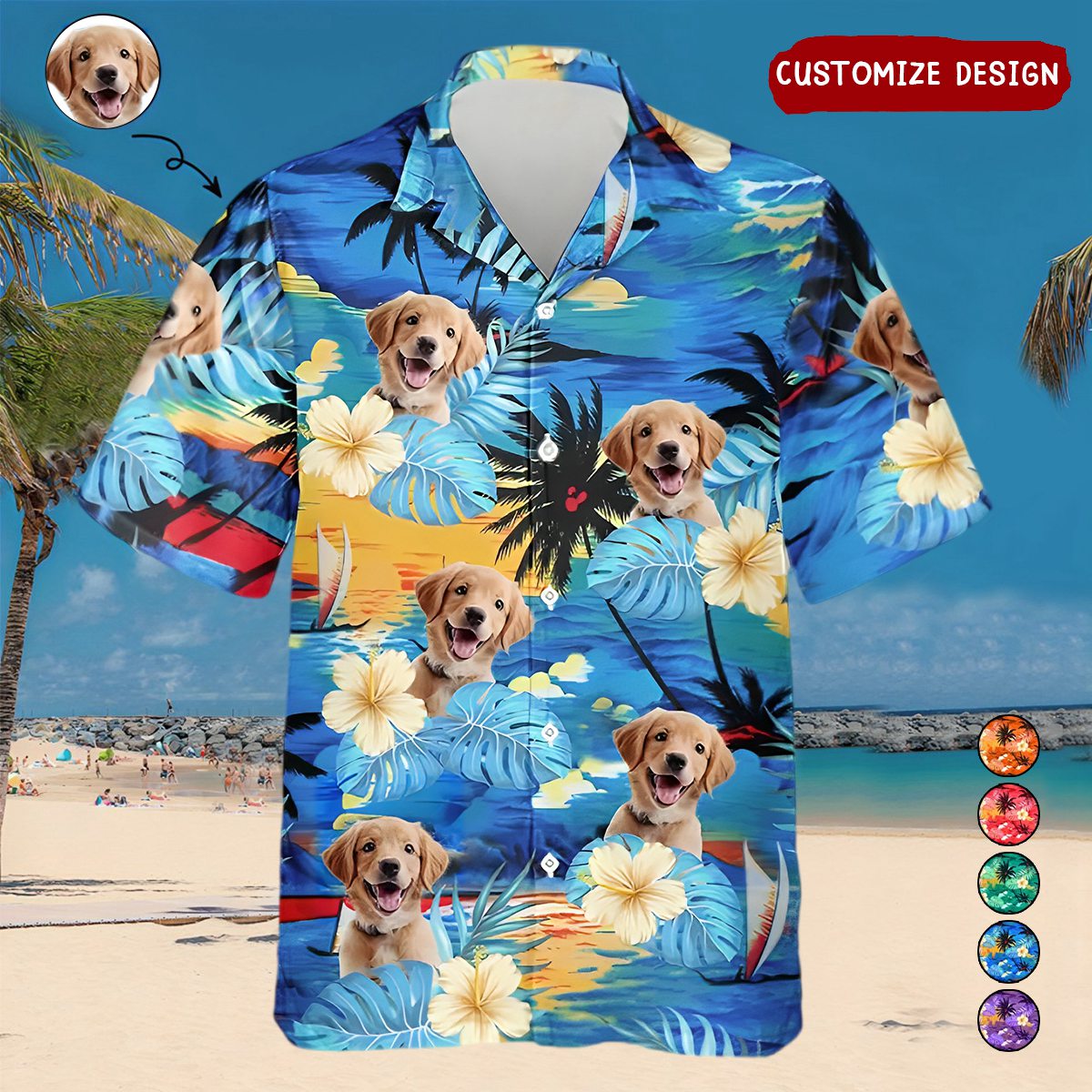 Custom Photo Dog & Cat Personalized Custom Unisex Tropical Hawaiian Aloha Shirt