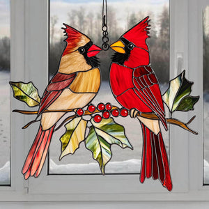 Winter Redbird Radiance - Window Hanging Suncatcher