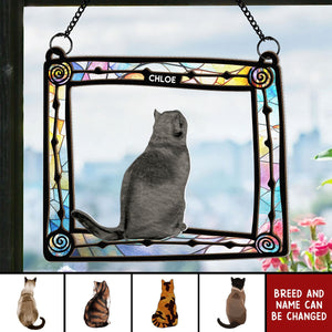 Cat Sitting In Frame - Personalized Window Hanging Suncatcher Ornament