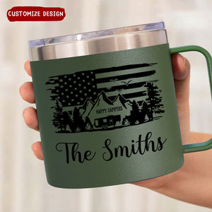 Happy Camper - Personalized 14oz Stainless Steel Tumbler With Handle