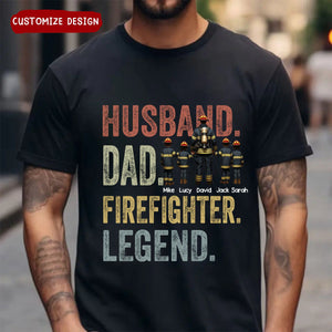 Personalized Husband Dad Fierefighter Legend Firefighter & Chirldren T-shirt