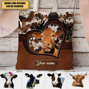 Retro Country Farm Love Cows Cattle Black And Brown Pattern Personalized Tote Bag