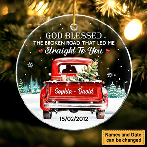 2024 New Release Love Couple Red Truck Christmas-Personalized  New Acrylic Circle Ornament-Gift For Couple