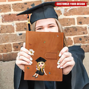 Personalized Cute Cartoon Graduate Birth Flower Leather Notebook with Name Birthday Graduation Gift for Graduates