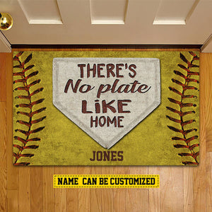 There's No Plate Like Home-Personalized Softball Doormat-Gift For Softball Lovers