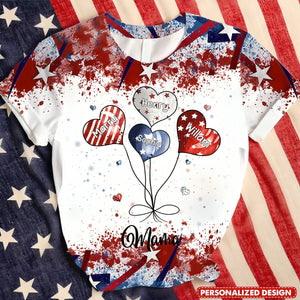 4th of July Sweet Heart Grandma Auntie Mom Kids American Flag Pattern Personalized T-shirt