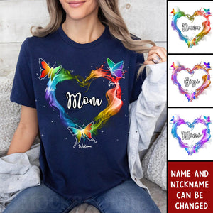 Grandma Mom Colorful Smoke Heart Butterflies Personalized Shirt