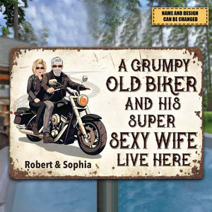 Grumpy Biker And His Wife - Gift For A Biker - Personalized Custom Metal Sign