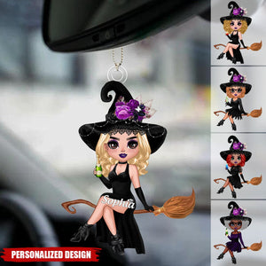 Witch Riding Broom Mystical Girl-Personalized Car Ornament-Best Personalized Halloween Gift