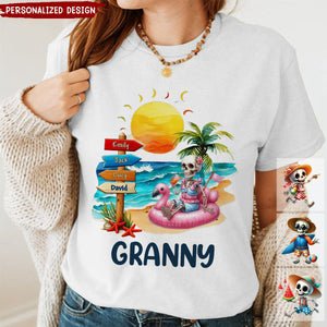 Personalized Summer Beach Grandma Mom Skull Kid Sign  Shirt