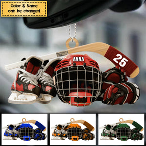 Personalized Hockey Skates Helmet And Stick Ornament - Gift For Hockey Lover