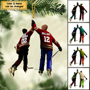 Custom Personalized Ice Hockey Couples Acrylic Ornament, Hockey Gifts