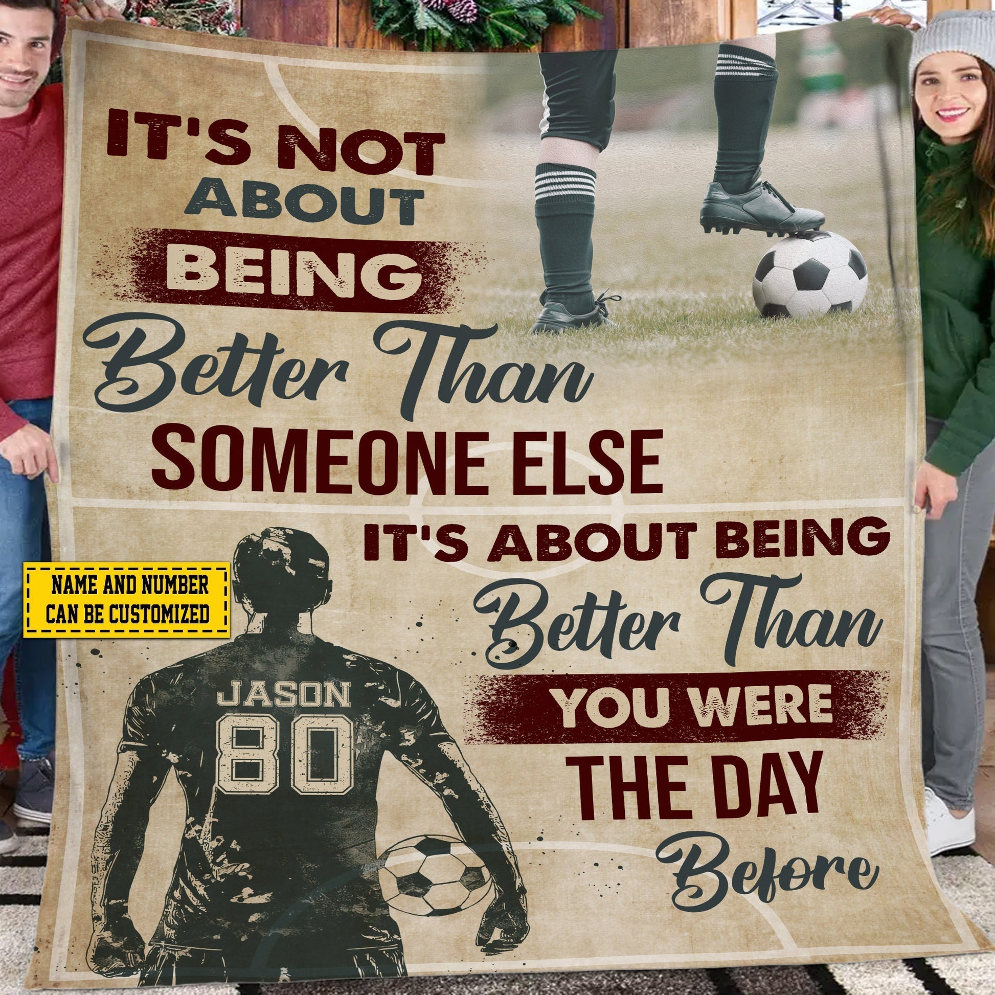 Not About Being Better Than Someone Else-Personalized Blanket-Gift For Soccer Lovers