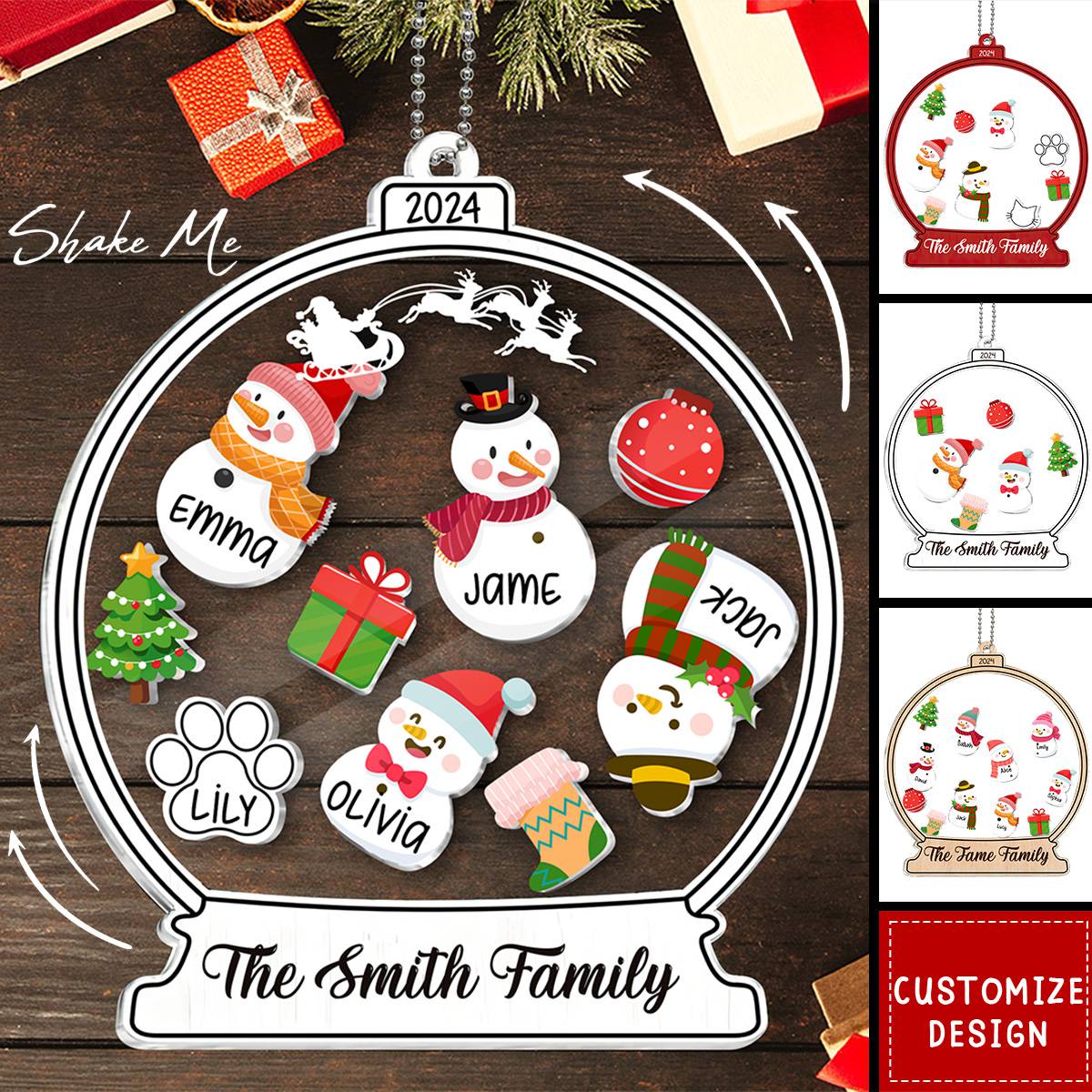 Snowman Family Personalized Christmas Acrylic Ornament - 2024 New Release