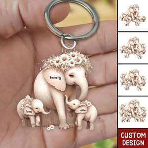 Mom/Nana Elephant With Little Kids Personalized Acrylic Keychain - Mother's Day Gift