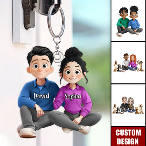 New Version Couple And Dog Cartoon Style Personalized Couple Keychain